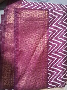 Vibrant Pink Chevron Print Saree With Blouse