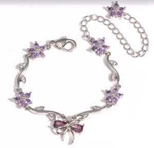 Silver Flower Bracelet with Purple Bow