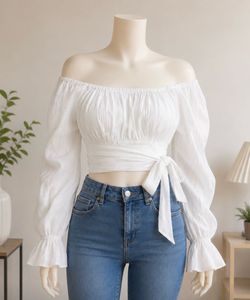 Cottagecore tie back white crop top