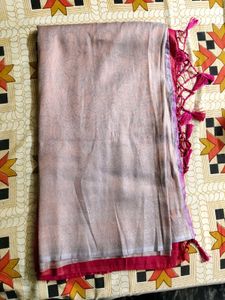 Silver-Grey &amp; Rani Pink Soft Silk Saree