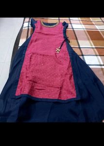 Pink & Navy Blue Anarkali Dress Party Wear