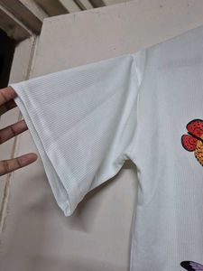 White Crop T-Shirt with Butterfly Print