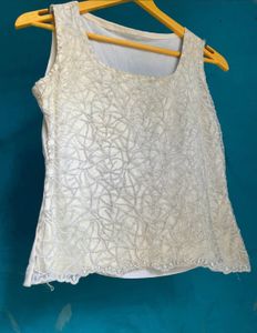 Cream Textured Sleeveless Top