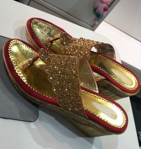 Elegant Golden &amp; Red Partywear Sandals