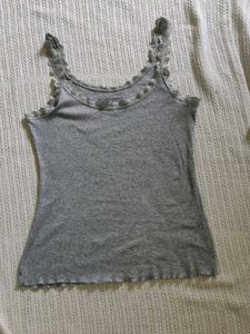 ESmara Gray Lace Trim Cami Top
