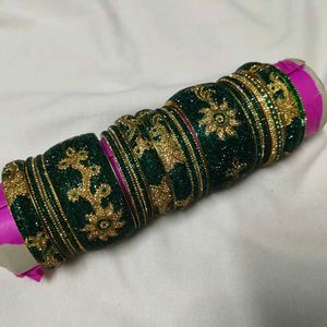 bridal Green & Gold Bangles Set