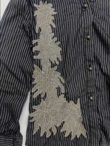 y2k Chic Striped Embroidered Button-Up Shirt