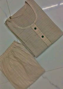 Stylish Beige Striped Kurta Set