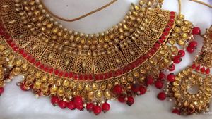 Elegant Gold & Red Kundan Necklace Set