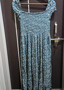Blue Floral Print Maxi Dress