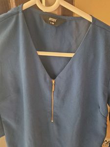 Chic Blue Top with Zipper Detail