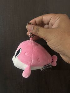 pink puffer fish or whale keychain plush from
