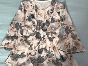 Sheer Floral Bell Sleeve Blouse