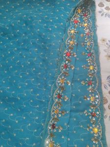Elegant Teal Saree with Sequins &amp; Beads