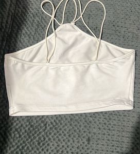 White Halter Neck Crop Top