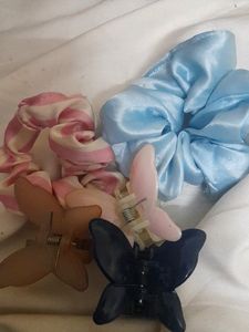 Combo Pack Of 3 Hair Clips And 2 Scrunchies