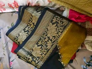 Vibrant Color Block Saree with Golden Border