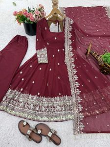 Maroon Embroidered Kurta Set with Dupatta