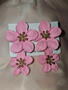 Pink Flower Drop Earrings
