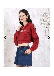 Red Cropped Zip-Up Hoodie