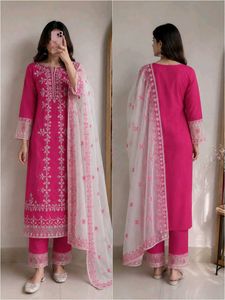New Elegant Pink Embroidered Kurta Set with Dupatt
