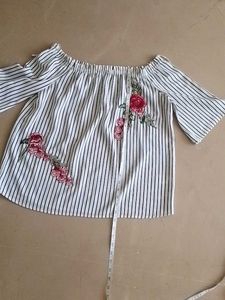 Striped Black And White Boat Neck Top