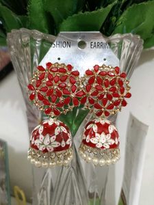 Red Floral Jhumka Earrings