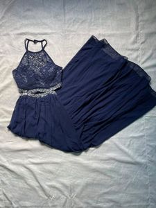 Elegant Navy Blue Embellished Gown