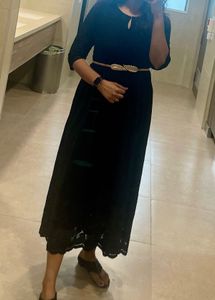 Libas Black Embroidered EthnicMotifs A-Line Dress