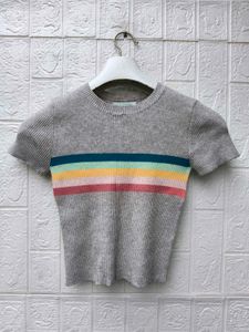 New with tag Korean Striped Knit Cropped Top