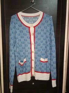 💙 Premium Blue Monogram Knit Cardigan | OUYASAITU