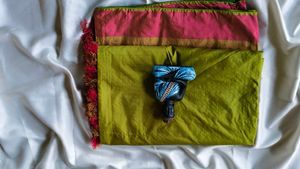 Beautiful Olive Green Saree with Tassels
