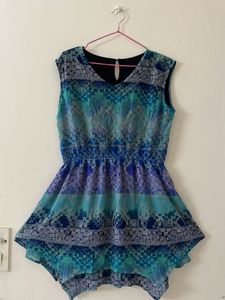 Blue &amp; Teal Geometric Print Dress