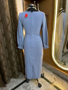 Elegant Blue Ruched Midi Dress