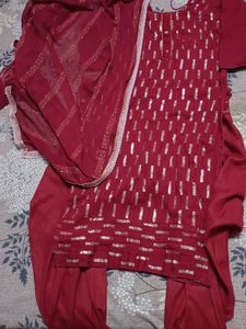 Elegant Maroon Salwar Suit Set With Sequin Work -s