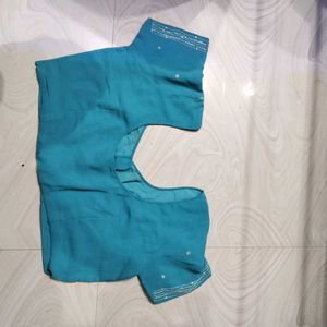 Teal Sequined Sleeve Blouse