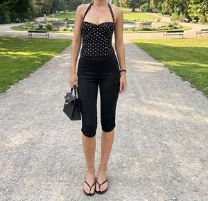 Black Cropped Velour Pants