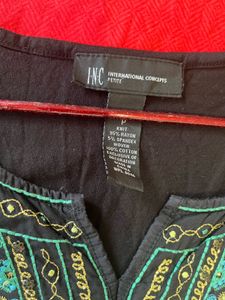 Boho Embroidered Black Top