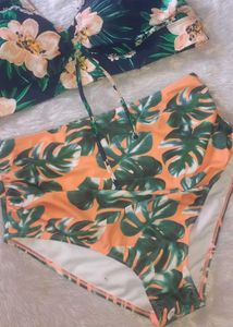 Tropical Print High-Waisted Bikini Set