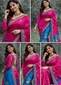 Pink & Blue Saree unused with untiched blouse