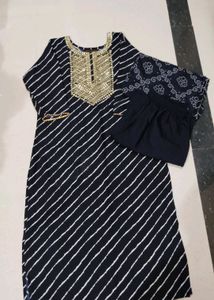 Elegant Black & White Striped Kurta Set