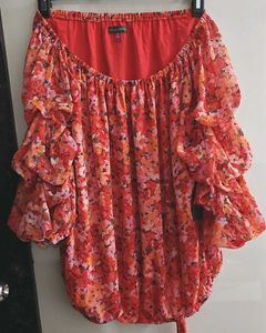 Floral Off The Shoulder Bubble Sleeve top