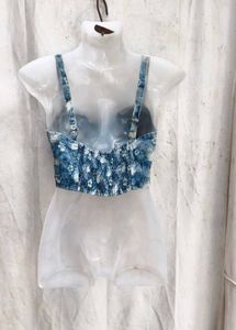 22238. Blue Floral Print Crop Top