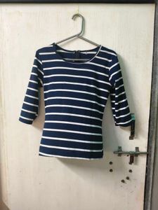 Striped Navy Blue 3/4 Sleeve Top