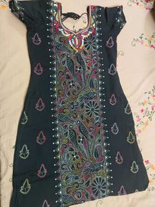 Black Kantha work Kurta with Bird Embroidery
