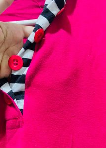 Vibrant Pink Hoodie with Striped Collar