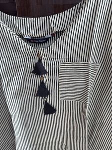Striped Kurta with black Tassel Detail