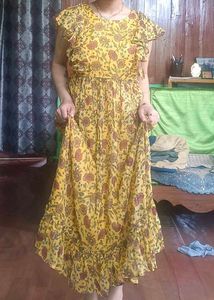 Vintage mustard yellow midi dress
