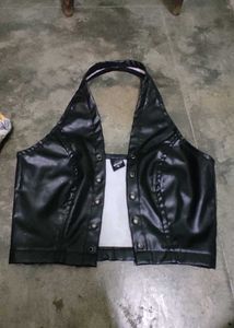 Black Faux Leather Halter Top
