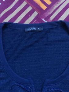 Navy Blue Lace-Up Crop Top